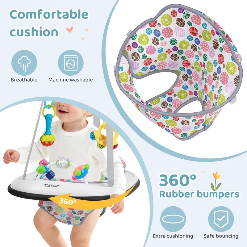 Slevoo Baby Jumper, Baby Door Jumper with Bumper, Play Tray and Two Jingle Rattles, Joyful Bubbles - Image 3